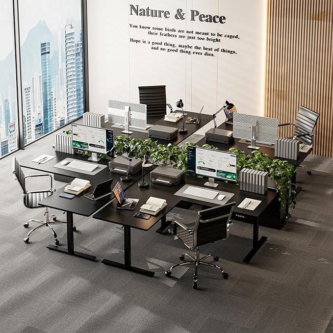 Grandder 63 x 55 Inch L Shaped Standing Desk, Electric Height Adjustable Corner Stand Up Desk, Sit Stand Corner Table Home Office Table, Black Top Black Frame