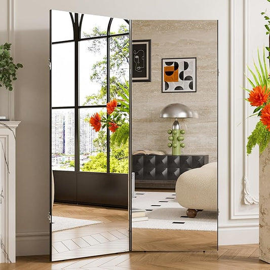 brisafe 360-Degree Folding Full-Length Mirror - 63" x 47"Oversized Anti-Shatter Nano Film Mirror, Space-Saving Foldable Design for Home Gym/Yoga Studio, 60% Commercial Insurance Discount, Black