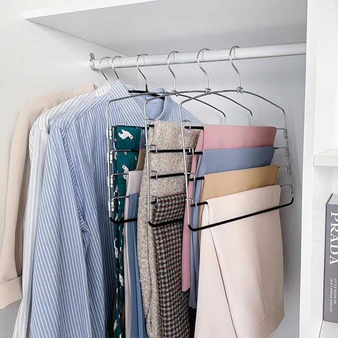 Multi-Layer Metal Pants Hangers, 6 Pack, 5 Swing Arms, Non-Slip