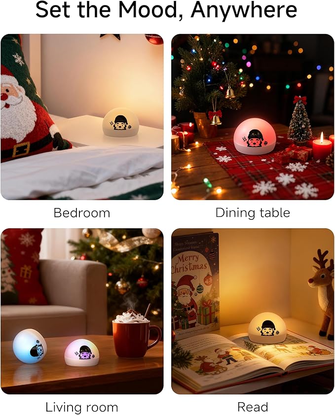 ZEEHOO Rechargeable Night Light, Portable Wireless Charging Egg Lamp, 2000mAh, Dimmable LED Night Light (8 Colors, 4 Modes), Mini Santa Light for Kids, Toddler, Gift,Christmas Decorations,
