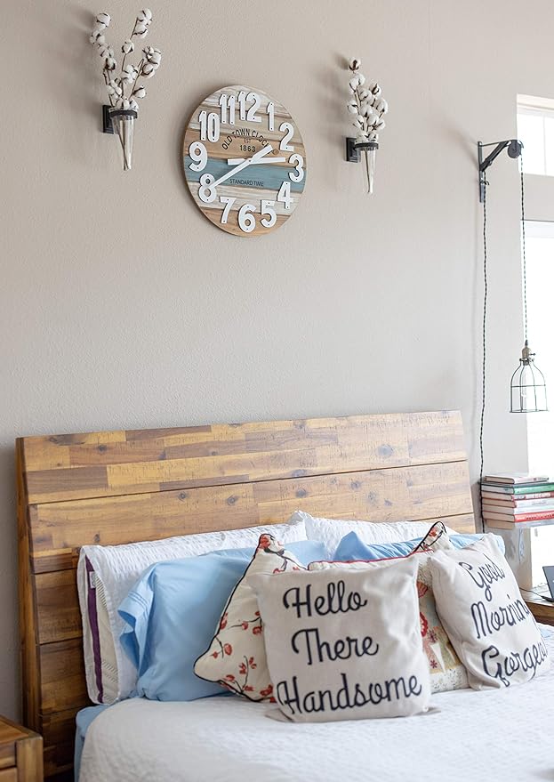 18" Wooden Multi-Color Maritime Coastal Beach Large Number Wall Clock (Blue, 18 inch)