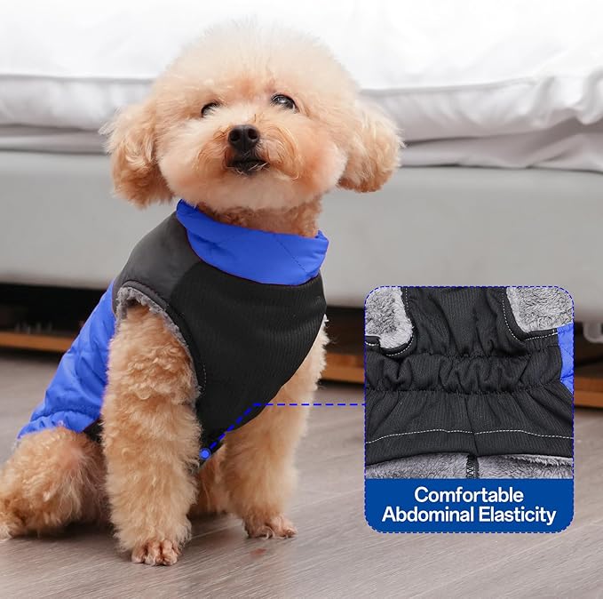 Warm Fleece Dog Coats for Large Dogs,D-Rings Waterproof Puppy Jacket for Cold Winter,Blue XXL