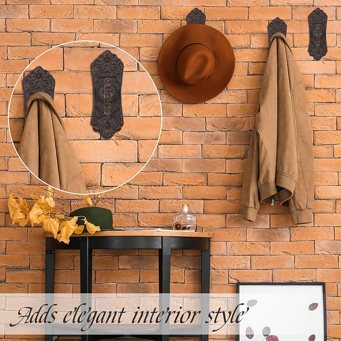 2 Pack Decorative Vintage Cast Iron Wall Hooks Vintage Key Wall Holder for Hanging Coats Key Bags Hats Towels Hanger Rustic Farmhouse Decor