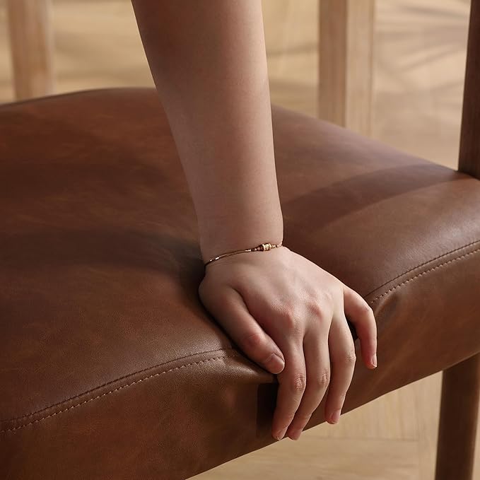 PU Leather Dining Chairs Set of 6, Modern Upholstered Dining Chairs, Curved Backrest Kitchen Dining Room Chairs Accent Chairs Arm Chairs with Natural Wood Legs, Brown