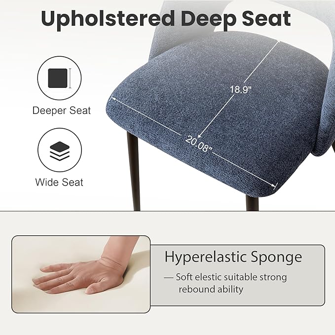 Rowill Boucle Dining Chairs Set of 2, Morden Upholstered Dining Room Kitchen Chairs with Metal Legs for Living Room, Bedroom, Restaurant, Blue