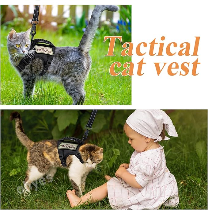 Tactical Cat Harness and Leash for Walking,Escape Proof Soft Adjustable Pet Vest Harness for Large Cat,Breathable Mesh Small Dog
