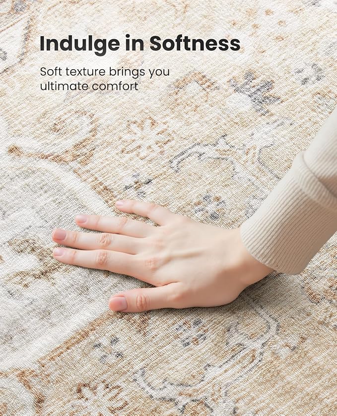 Amada 8x10 Area Rugs, Low-Profile Large Washable Area Rug with Non-Slip Backing & Durable Edge Binding, Vintage Rugs for Living Room, Bedroom, Dinning Room