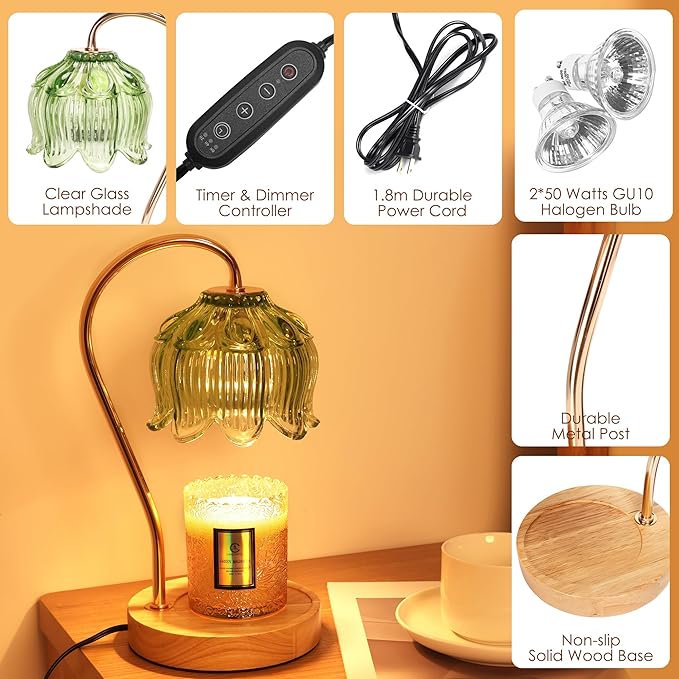 Flower Candle Warmer Lamp with Timer & Dimmer - Fits All Jar Scented Candles - Christmas & Mother's Day Gift for Women，Mom，Her