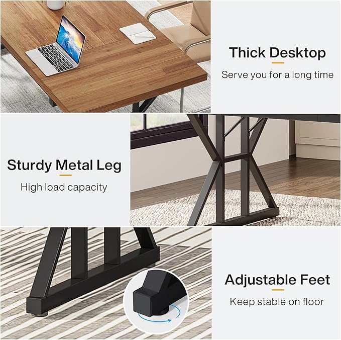 Tribesigns 70.8-Inch Executive Desk, Large Computer Office Desk Workstation, Modern Simple Style Laptop Desk Study Writing Table Business Furniture for Home Office (Light Brown, 70.8 Inch)