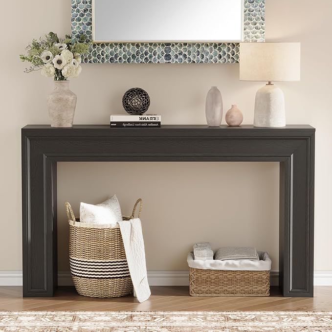 Rresyet 55 Inch Long Console Table, Sofa Table Behind Sofa, Entryway Table, Farmhouse Entryway Table for Entry, Hallway, Living Room (Black)