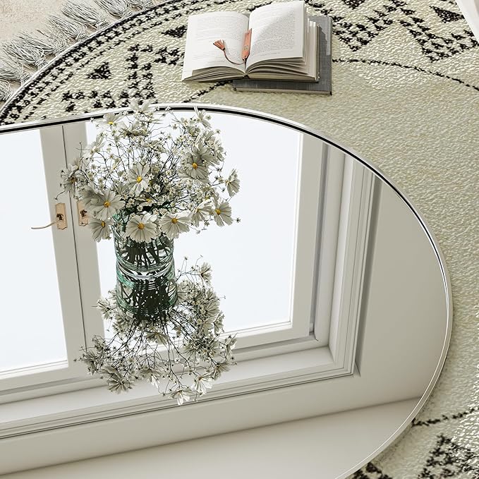 GLSLAND-30x71 inch Wall Mount Arched Full Length Mirror-Aluminum Alloy Frame High Definition-Full Body Mirror for Bedroom or Living Room,Silver