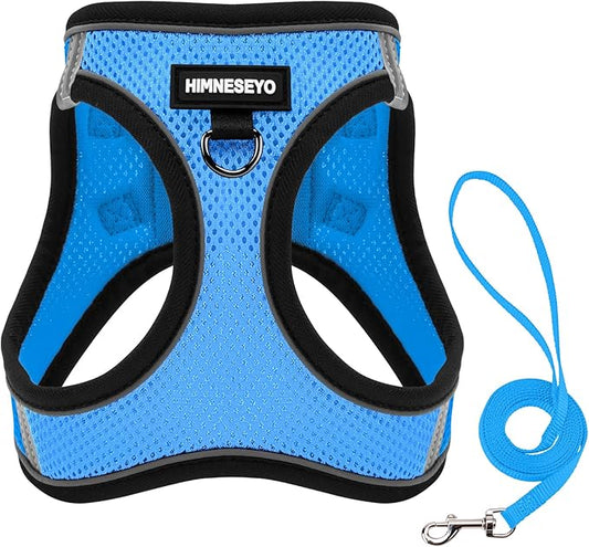 Dog Harness and Leash Set, Dog Harness for Dogs No Pull, No-Chock Step-in Reflective Breathable Lightweight Easy Walk Vest Harnesses with Safety Buckle for Small Medium Dogs, Cats (Light Blue, XL)