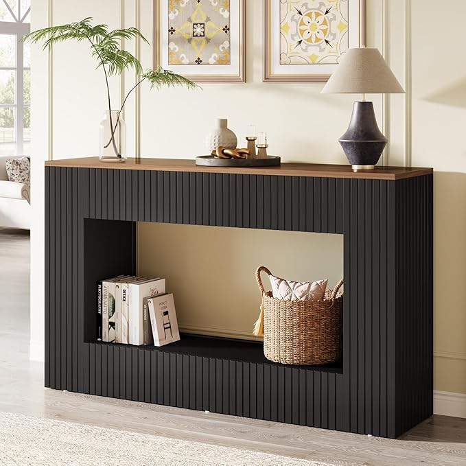Tribesigns Modern Console Table, 55-Inch Wood Entryway Table with Storage, Narrow Long Sofa Table Behind Couch Table for Living Room, Foyer, Hallway, Black