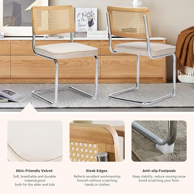 SoarFlash Kitchen Table and Chairs for 2, 31.5" Dining Table Set for 2 with Velvet Upholstered Chairs, 3 Piece Round Kitchen Table Set, Dining Room Table Set for Small Space, Apartment, Beige/White