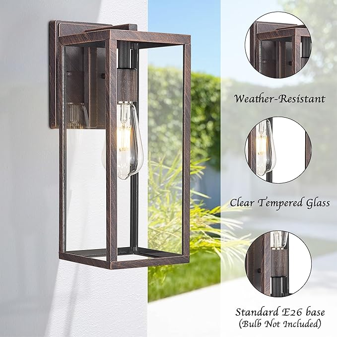 Bestshared Outdoor Wall Sconce Lights,Exterior Wall Lighting Fixtures with Clear Glass, Anti-Rust Vintage Outside Lantern Lamp for House Front Porch Doorway Patio (Rust, 15"-1 Pack)