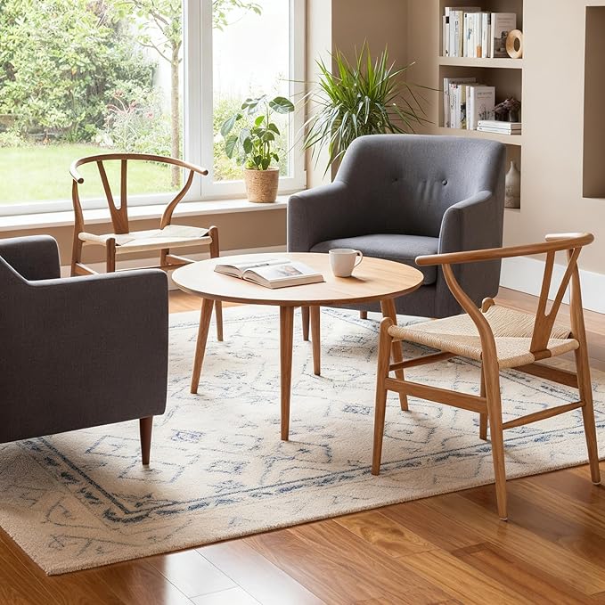 Wishbone Chair Natural Solid Wood Dining Chair/Hans Vegner Y Chair Rattan and Wood Accent Armrest Chairs (Ash Wood - Walnut 2 Chairs)