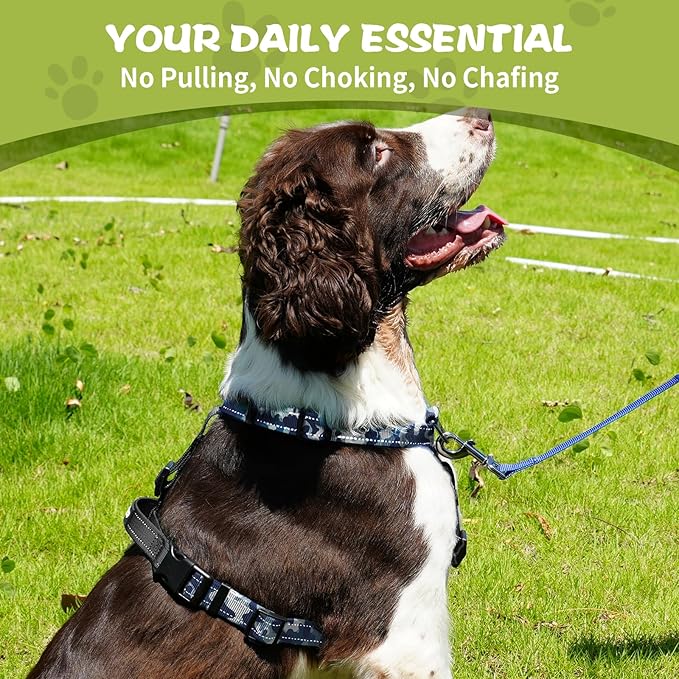 No-Pull Harness,Y-Shaped Design,Buckle-Neck Balance Harness with Reflective Stitching, Ideal for Dog Training and Night Walking, Padded Handle, Durable High-Tensile Nylon-Blue Camo-M