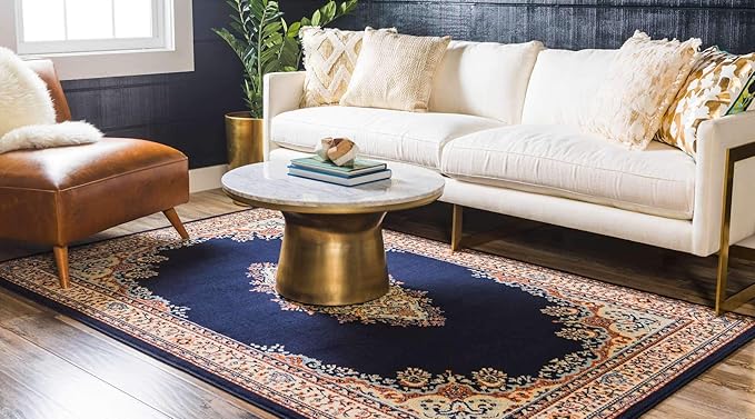 Unique Loom Reza Collection Traditional Persian Style Area Rug, 2 ft 2 in x 3 ft, Navy Blue/Ivory