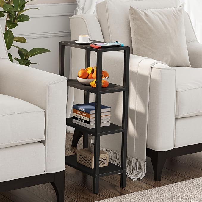TUTOTAK Small Side Table, Narrow End Table, Skinny Sofa Table, Slim Nightstand, Couch Table, Living Room, Bed Room, Black TB01BK0782