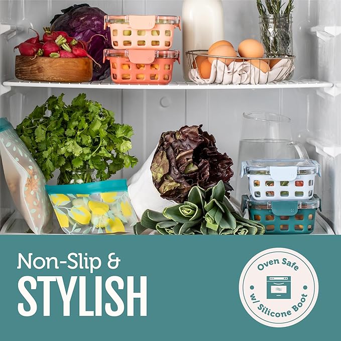 Ello Duraglass 3.4 Cup Meal Prep Sets 10Pc, 5 Pack Set- Glass Food Storage Container with Silicone Sleeve and Airtight BPA-Free Plastic Lids, Dishwasher, Microwave, and Freezer Safe, Melon