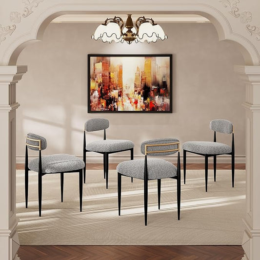 Morden Fort Modern Dining Chairs Set of 4, Upholstered Armless Chairs with Curved Backrest and Black Metal Frame for Dining Room, Living Room and Apartment