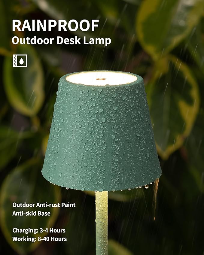 KDG 2 Pack Cordless Table Lamp,Portable LED Desk Lamp, 4000mAh Battery Operated, 3 Color Stepless Dimming Up, for Restaurant/Bedroom/Bars/Outdoor Party/Camping/Coffee Shop Night Light(Green)