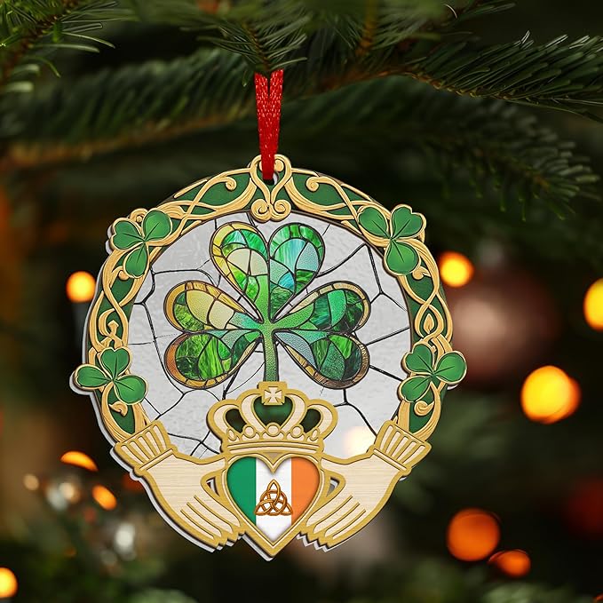 FLAGWIX Christmas Irish Gifts for Women Men - Celtic Knot Claddagh Suncatcher Ornaments 2025 for Tree Decorations - Spiritual Gifts for Women Men, Irish Ornaments for Shamrock Home Decor