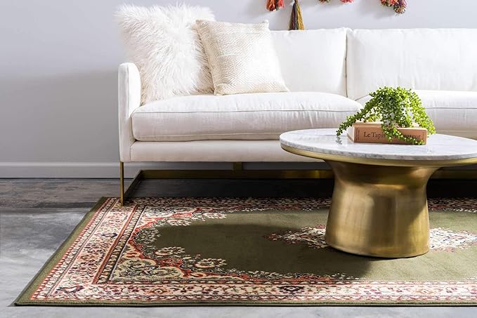 Unique Loom Reza Collection Traditional Persian Style Area Rug, 2 ft 2 in x 3 ft, Olive/Ivory