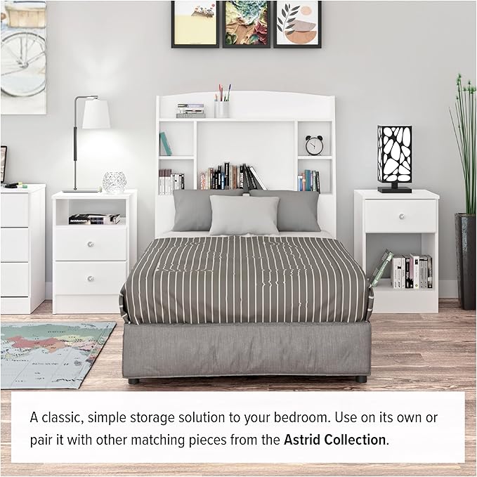 Prepac Astrid 6 Drawer Double Dresser for Bedroom with Crystal Knobs, Wide Chest of Drawers, Bedroom Furniture, Clothes Storage and Organizer, 15.5" D x 47.5" W x 26.85" H, White