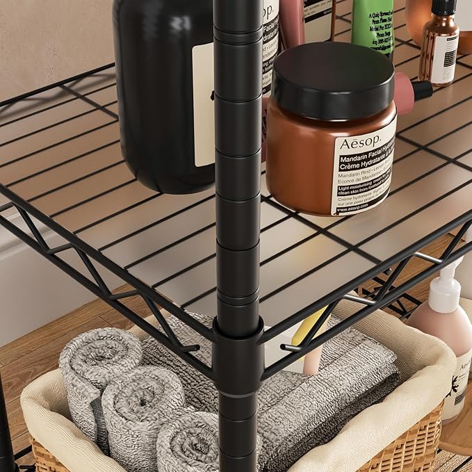 Small 3 Tier Shelves Storage Wire Shelving Unit Metal Shelf Adjustable Organizers Storage Shelving with Wheels for Bathroom Laundry Room Kitchen Pantry12”D x 18”W x 30.7”H Black