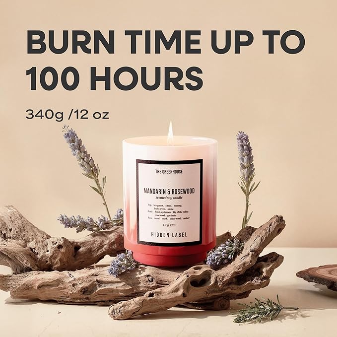 Hidden Label Fall Candle, Mandarin Rosewood Scented Candle, 12oz Natural Soy Wax, 75 Hours Long Lasting Clean Burn, Aromatherapy Candles for Home,Scented,Bathroom,Livingroom,Holiday Gift