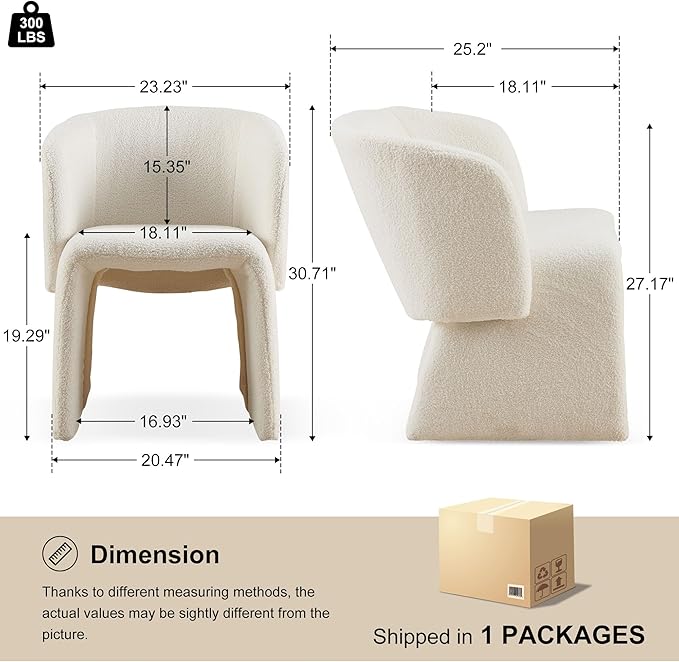 Modern Dining Chair Upholstered Off White Teddy Velvet Barrel Home Kitchen Single Sofa Chair Comfy with Metal Frame for Living Room,Bedroom