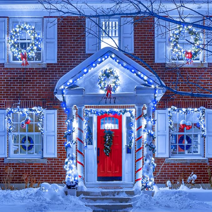 500 LED Christmas Lights Outdoor, 164ft Christmas String Lights for Bedroom 8 Modes Waterproof Plug in Twinkle Fairy Light for Indoor Outside Bedroom Home Party Decoration, Blue&White