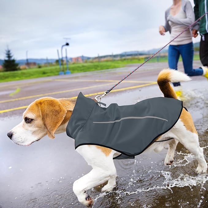 Mile High Life Dog Raincoat, Adjustable Waterproof Reflective Rain Jacket for Small Medium Large Dogs, Lightweight Breathable Pet Rain Coat with Leash Hole(Dark Gray,S Chest 22-25")