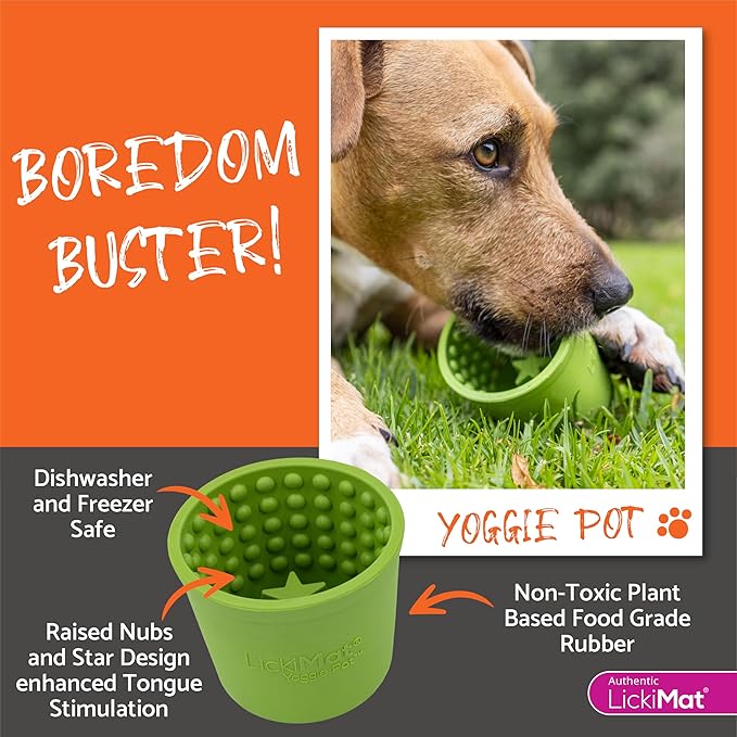 LICKIMAT Yoggie Pot – Distraction, Fun and Enrichment. Long Lasting Rubber Licking Treat Dispenser for All Dog Sizes and Slow Feeder for Small Dogs - Purple