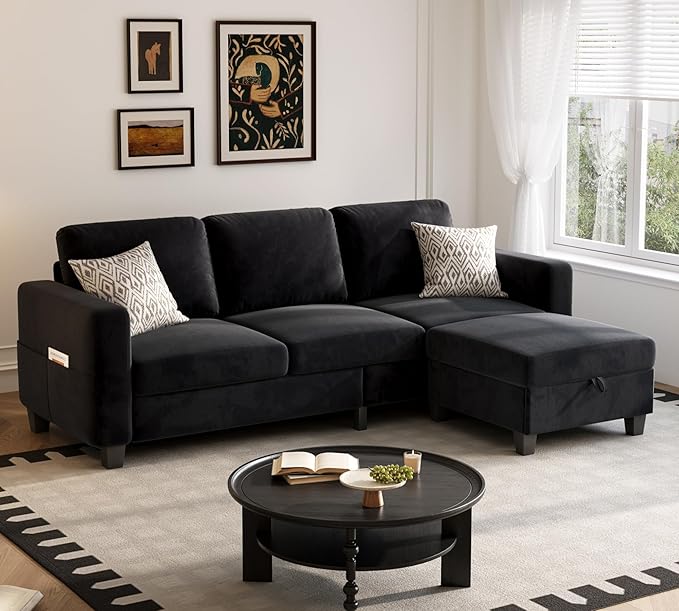 Youmumeub 79''Sectional Couch Couches for Living Room - L-Shaped 4-Seater Deep Sectional Sofa,Removable Covers,Suitable for The Living Room, Apartment or Office-Black