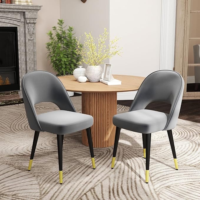 DUOMAY Modern Dining Chair Set of 6 with Open Back, Velvet Upholstered Armless Chair with Metal Frame Side Chair for Kitchen Dining Room Living Room, Grey