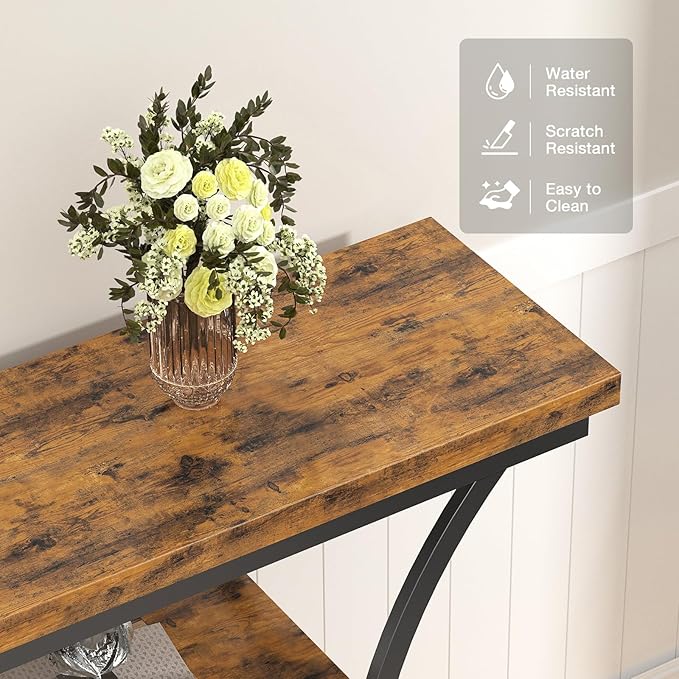 41.3" Industrial 4 - Tier Console Table with Curved Metal Frame, Narrow Long Sofa Table & Entryway Table with Storage Shelves for Living Room, Accent Table for Hallway Furniture Foyer