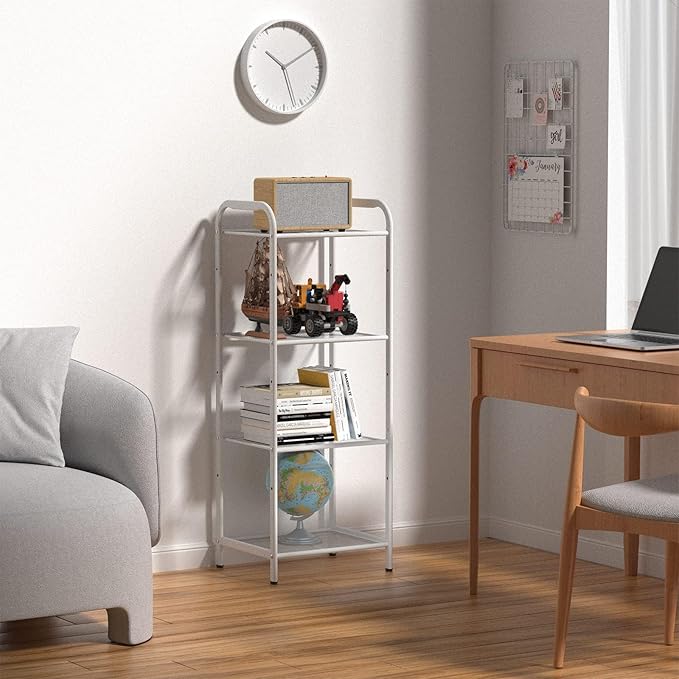 MAX Houser Storage Rack with Shelf,Industrial Style Extendable Plant Stand, Standing Shelf Units for Kitchen, Bathroom, Office,Living Room, Balcony, Kitchen (White, 4 Tier)