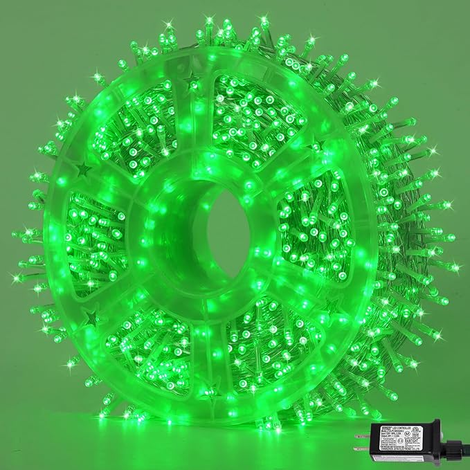 QITONG 165ft 500 LED Green Christmas Lights, 8 Modes Outdoor String Lights Plug in, Clear Wire Twinkle Xmas Light Indoor