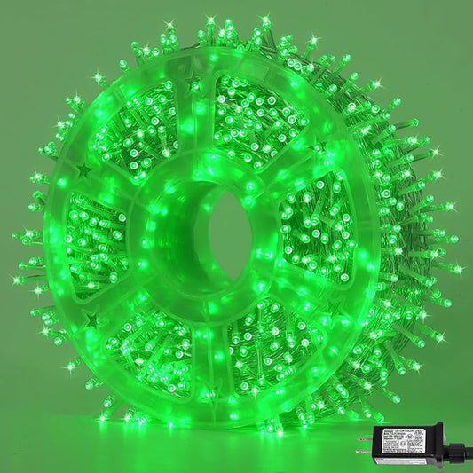 QITONG 165ft 500 LED Green Christmas Lights, 8 Modes Outdoor String Lights Plug in, Clear Wire Twinkle Xmas Light Indoor