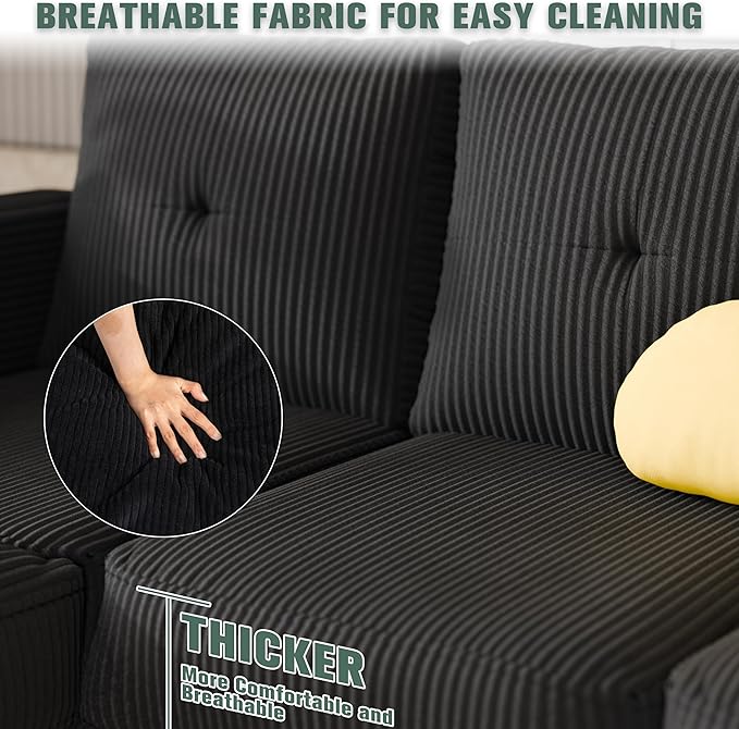 SUNLEI Convertible Sectional Couch Sofa for Small Spaces, L Shaped Modular Sofa with Removable Ottoman Storage, 3 Seat Modern Small Couches for Living Room in Apartment, Black