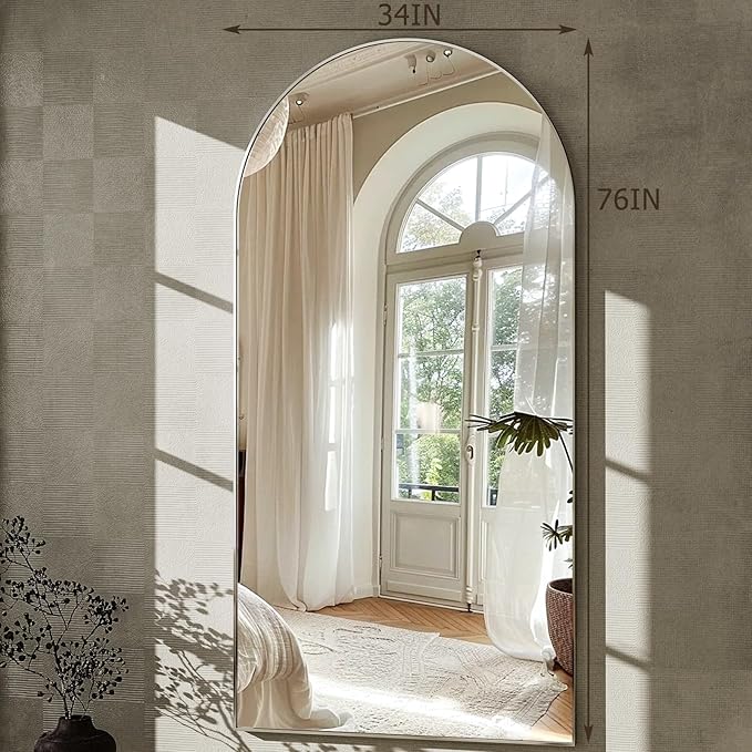 GLSLAND-34 x76 Arched Full Length Mirror-Oversize Floor Mirror Aluminum Alloy Frame High Definition-Full Body Mirror for Bedroom or Living Room,Silver