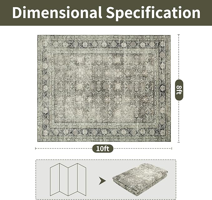 Washable Rugs 8x10 Area Rugs for Living Room- Vintage Rugs for Bedroom,Dining Room,Large Soft Low Pile Retro Carpet with Non Slip Rubber Backing,Neutral Accent Nursery Rug for Home Office Decor