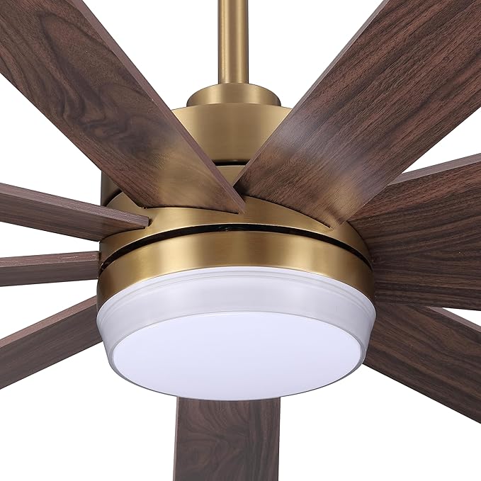 64" Ceiling Fan with Light, 6-Speed Remote Control, Reversible DC Motor, Modern 9 Blades with 4.5"/12" Downrods for Home or Commercial Gold/Walnut