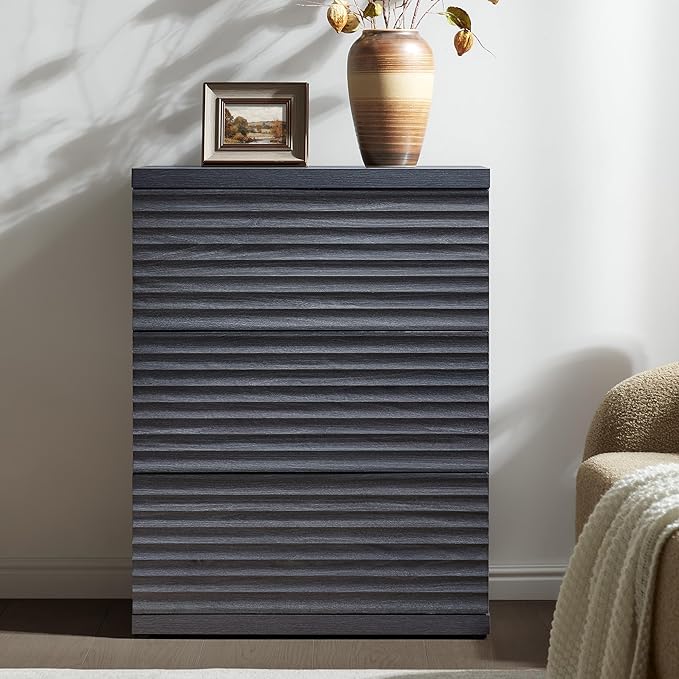 SICOTAS Sideboard Buffet Cabinet with Storage, Modern Credenza Storage Cabinet with 3 Larger Drawers, Fluted Media Console Mid Century Coffee Bar Table for Dining Room, Hallway, Dark Grey Alder