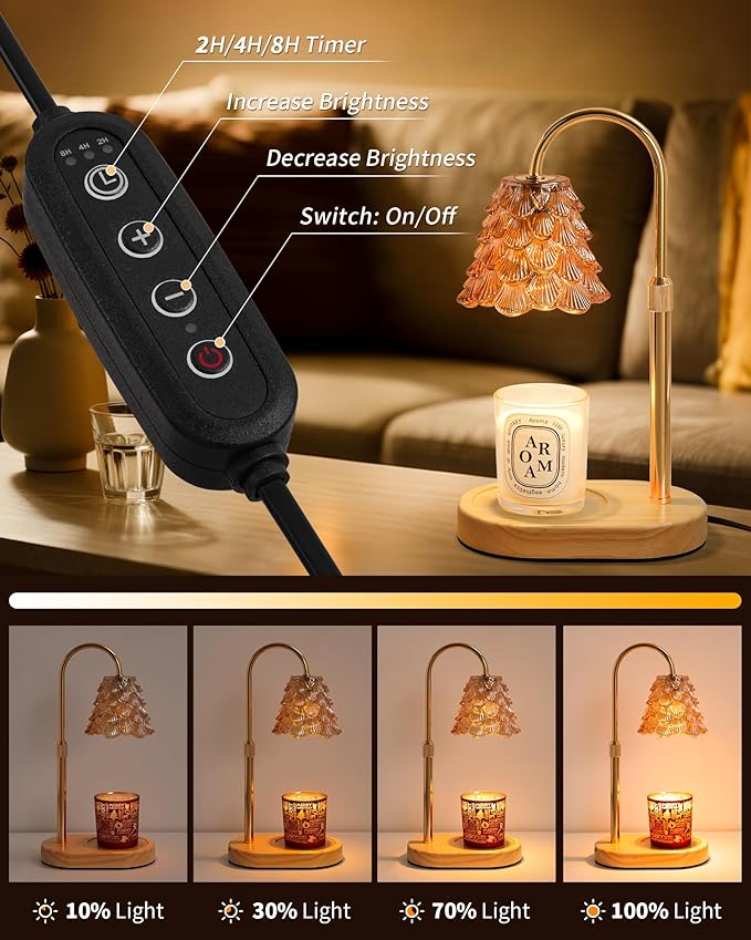 Seniny Electric Candle Warmer Lamp - with Time Dimmable Adjustable Height Candle Lamp Warmer for Jar Candles,Christmas Wax Melt Wamer, Birthday Gifts for Women Mom, House Warming Gifts New Home Decor