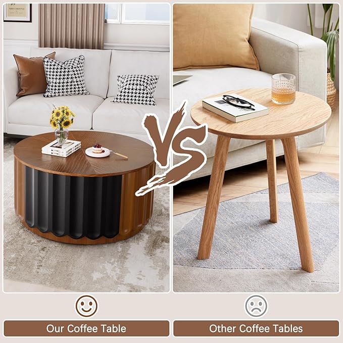 Nesting Coffee Table Set of 2 Modern Round Coffee Table with Non-Slip Feet, Wooden Circle Accent Tables Contemporary Drum Side Table End Table for Living Room Bedroom (Brown 26.8"+19.7")
