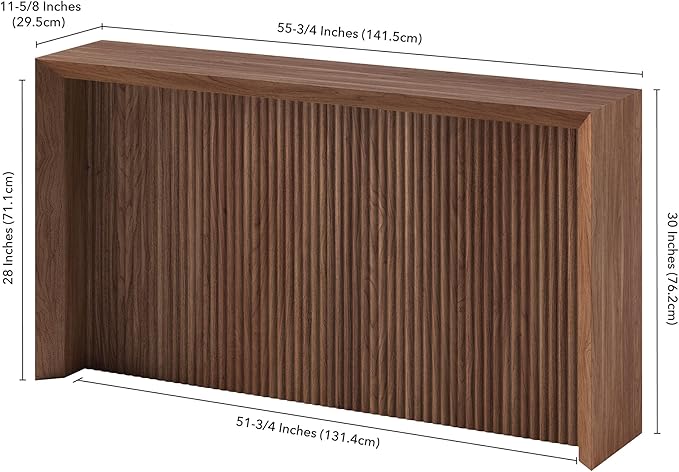 Henn&Hart 56'' Wooden Rectangular Fluted Console Table Entryway Table, Sofa Table for Entryway, Living Room, Couch, Hallway, or Office, Satin Walnut