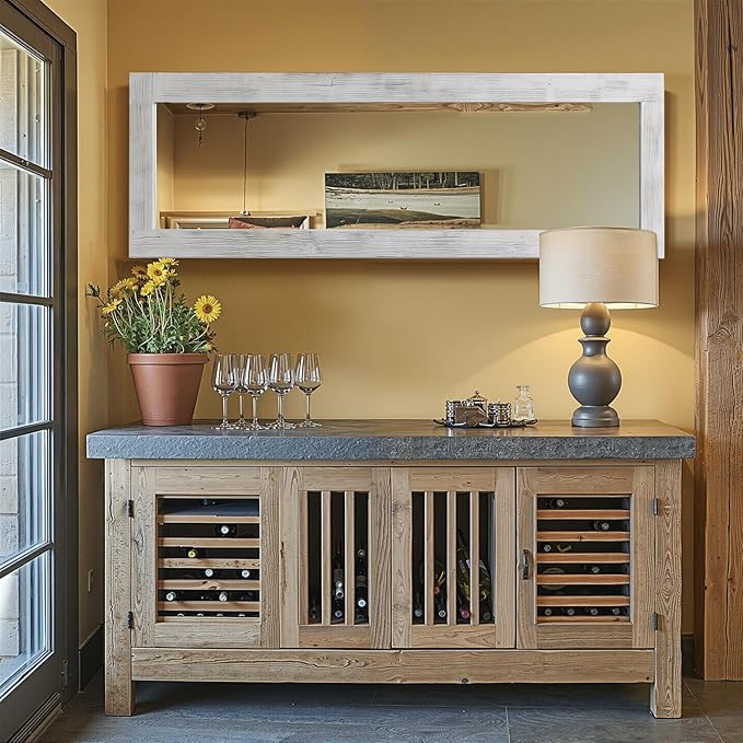 Rustic Standing Full Length Mirror Wood Frame, 56"X21" Farmhouse Floor Mirror for Bedroom Living Room Entryway, Hanging or Leaning Wall-Mounted Full Body Mirror, Tempered Glass, White